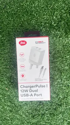 itel ChargerPulse I 12W Dual USB-A Wall Charger with 2.4A Type-C Cable (White)
